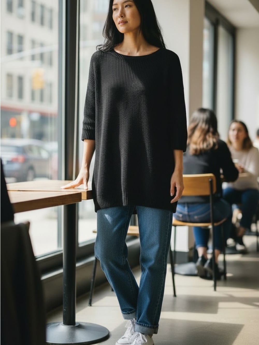 Forever 21 Black Sweater Tunic Top Size Small | Minimalist Casual